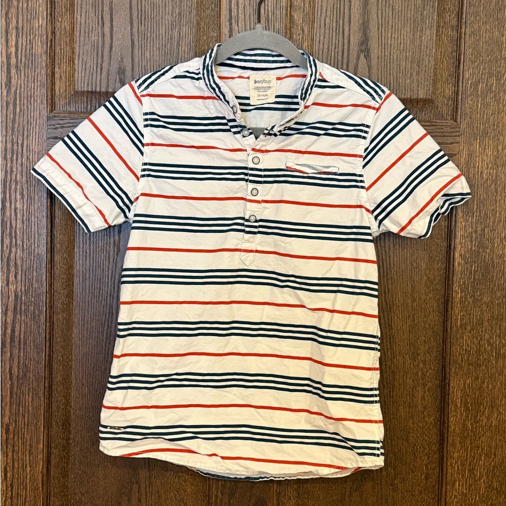 Kids Striped Polo Shirt - Navy, Red, and White